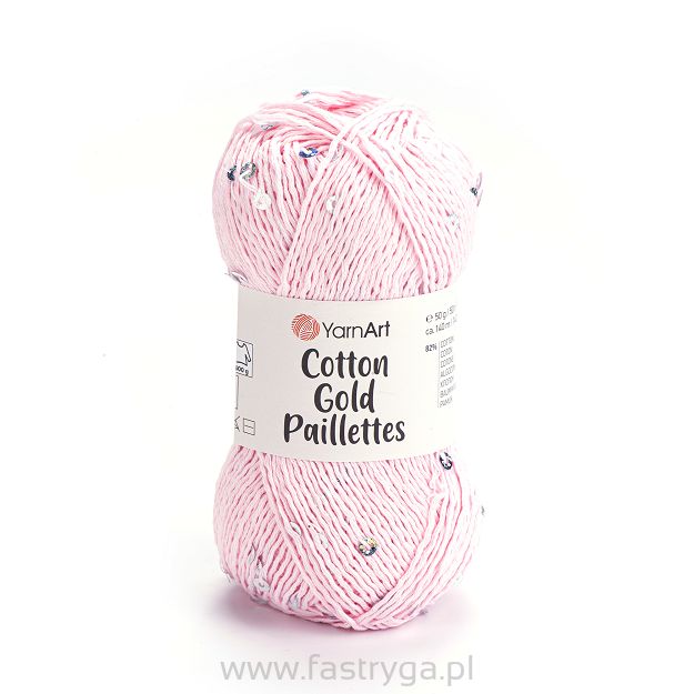 włóczka Cotton Gold Paillettes kolor 7107 jasny róż