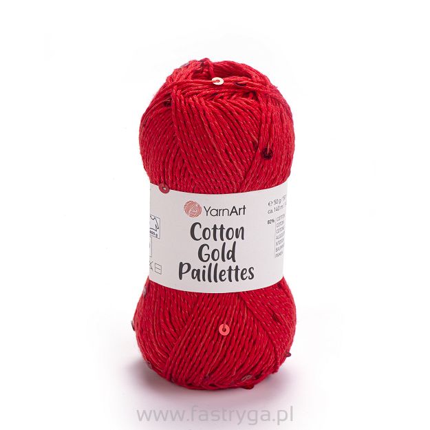 włóczka Cotton Gold Paillettes kolor 7115 czerwony