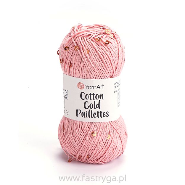 włóczka Cotton Gold Paillettes kolor 7108 pastelowy róż